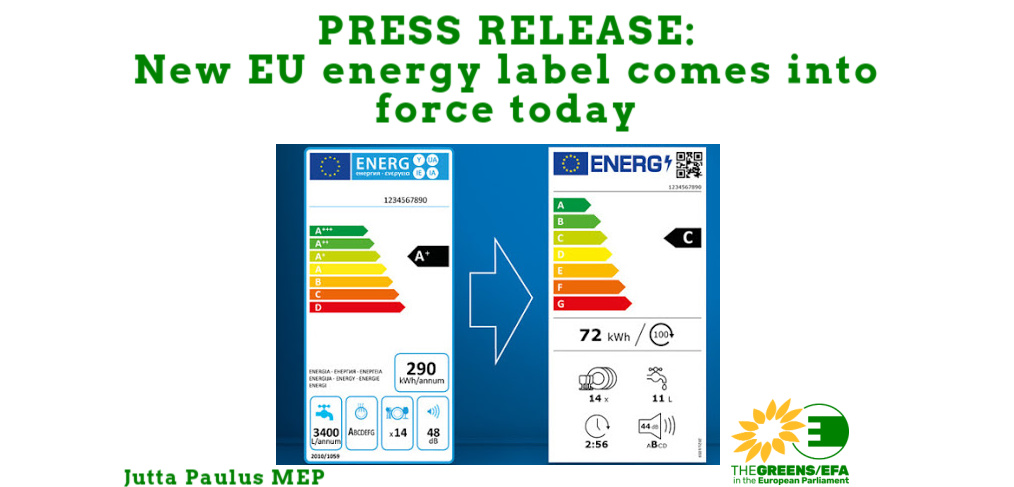 PRESS RELEASE New EU Energy Label Comes Into Force Today Jutta Paulus